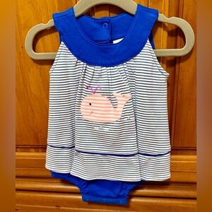 Squiggles by Charlie Blue & White Striped Whale Pima Cotton Bubble 0-3 month